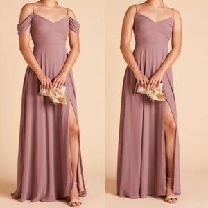 Birdy Grey Devin Convertible Chiffon Front Slit Long Dress Gown Dark Mauve Small